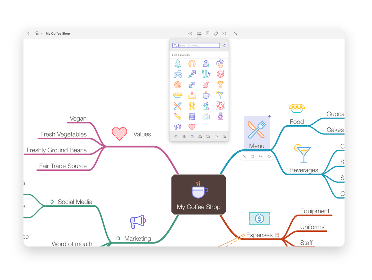 Opening the sticker selection in the toolbar
