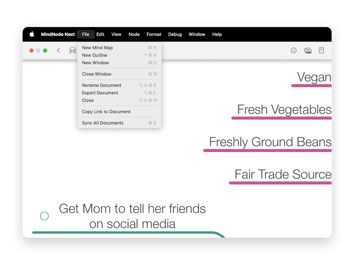 Creating a new document via the File option in the Menubar
