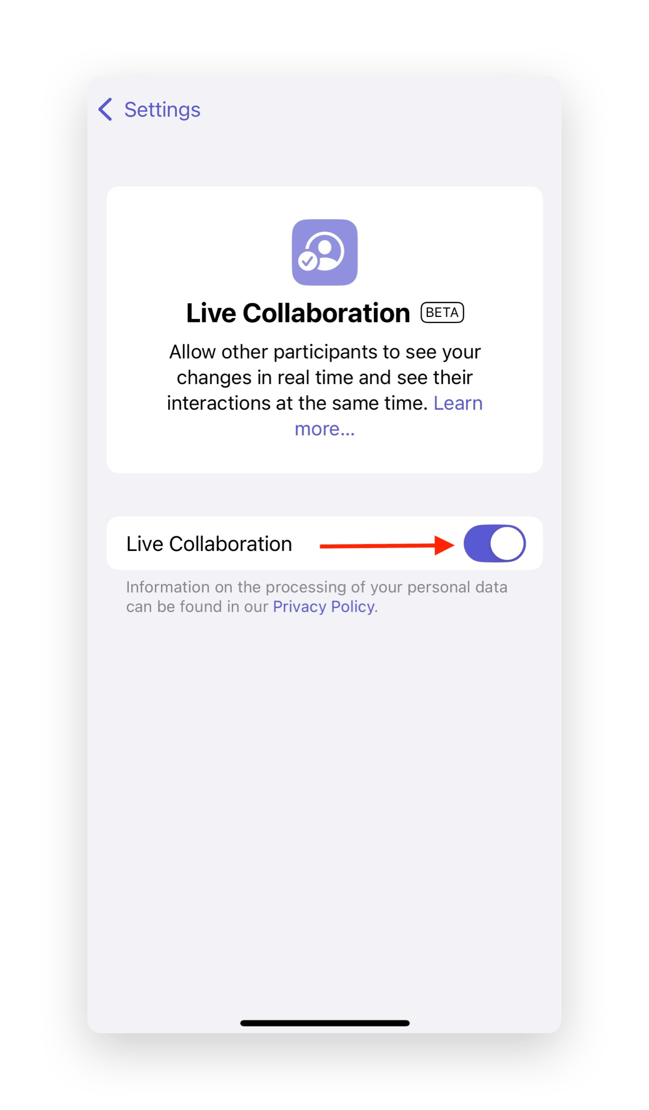 Toggle On Live Collaboration 