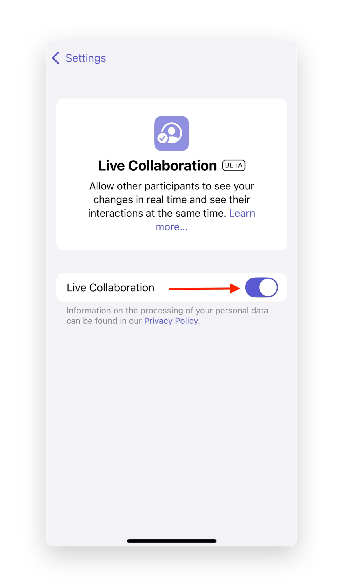 Toggle On Live Collaboration