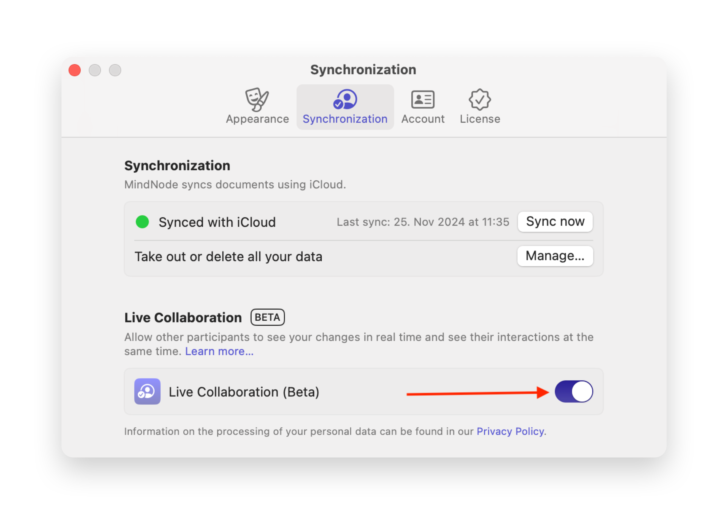 Toggle on Live Collaboration 
