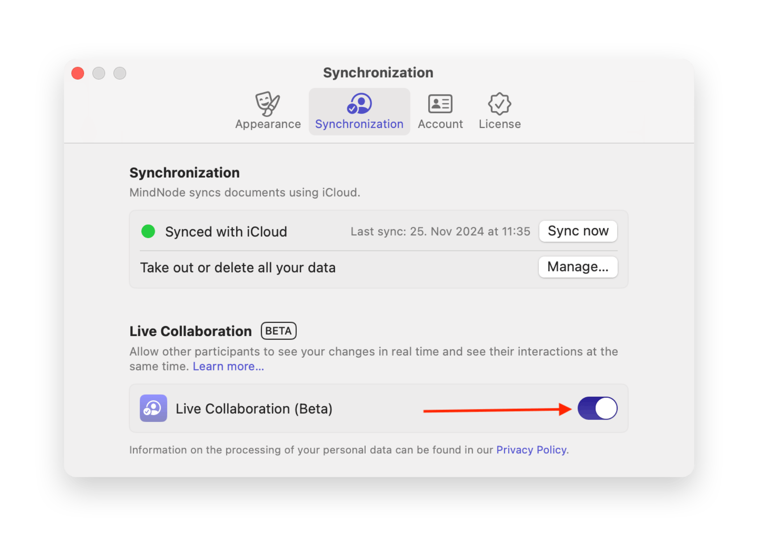 Toggle on Live Collaboration 