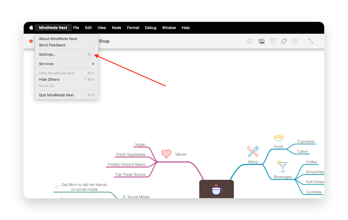 MindNode Next Settings