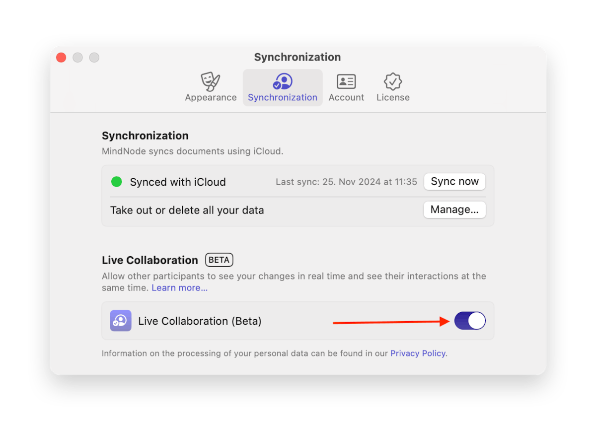 Toggle on Live Collaboration on macOS