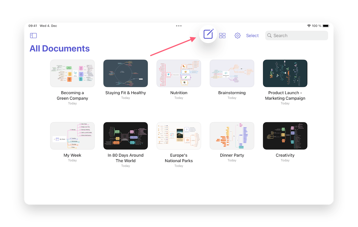 Creating a new document on iPadOS