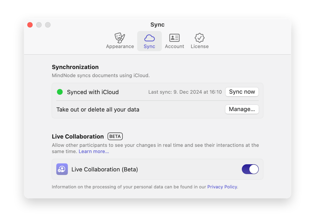 macOS sync settings