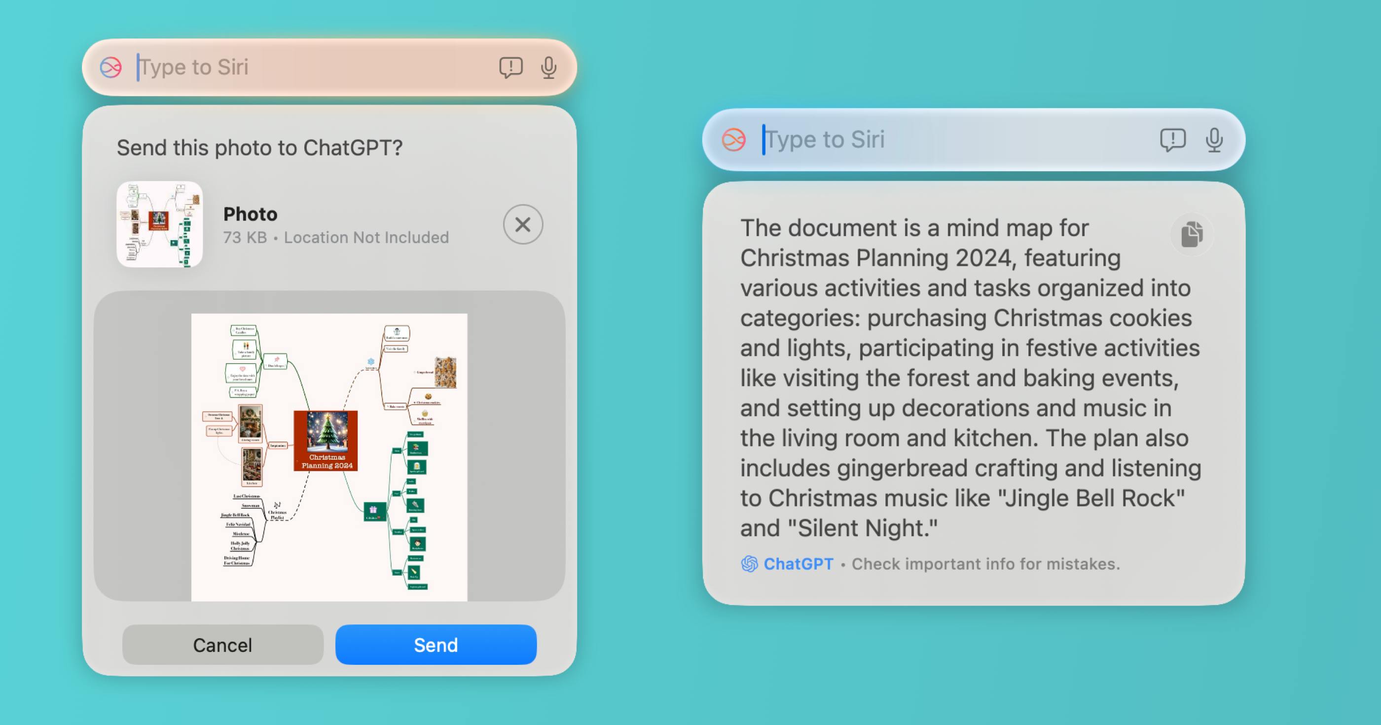 Two screenshots side by side. One showing a dialog asking to upload a screenshot of the document to ChatGPT. Second screenshot with a summary of the document.