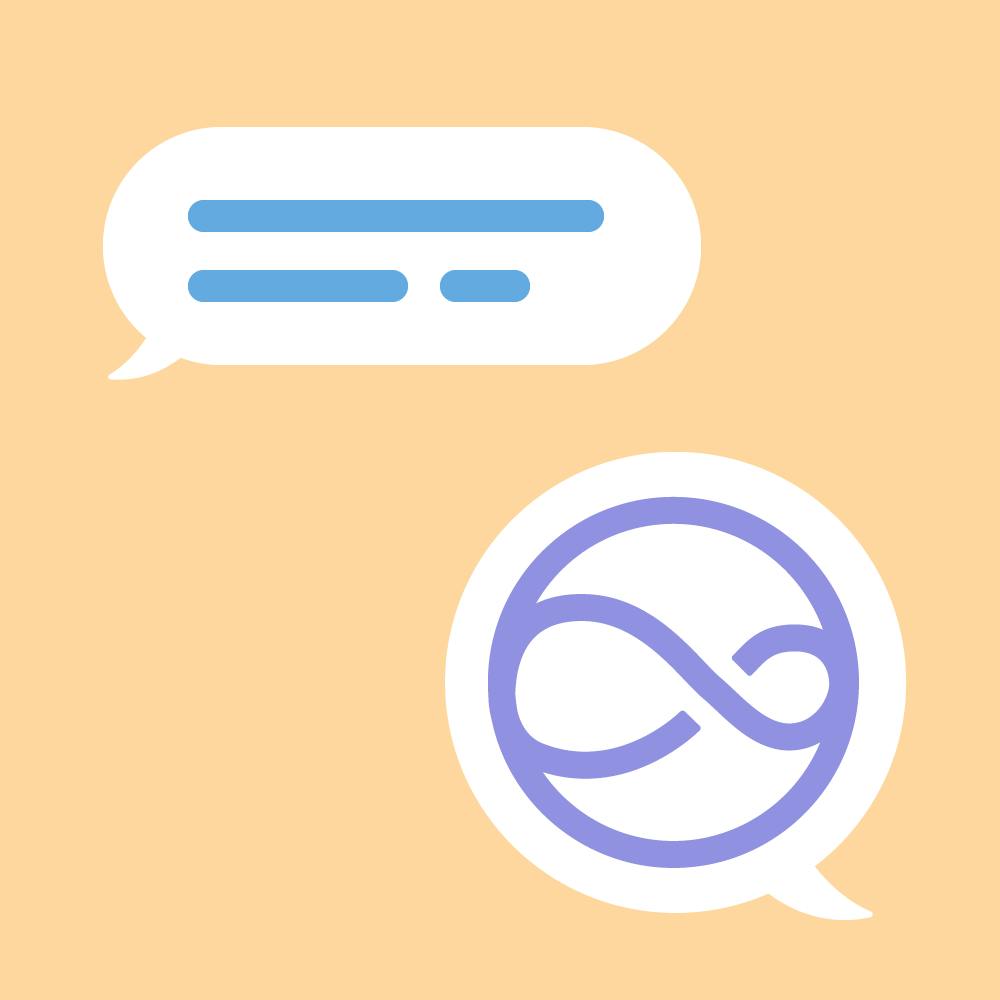 Two speech bubbles. One featuring abstract text, the other one showing the Siri icon.