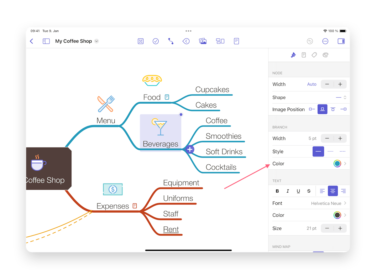 Syling the Branche in the Sidebar on iOS