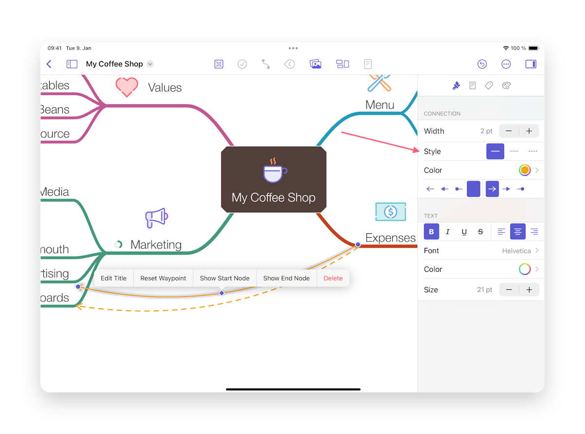 Styling a Connection in the Sidebar on iOS