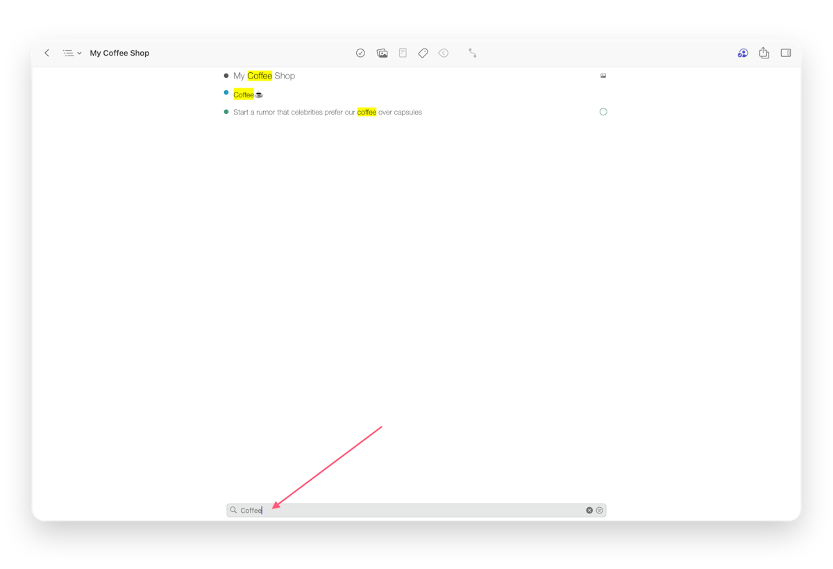 Searchbar in the Outline on macOS