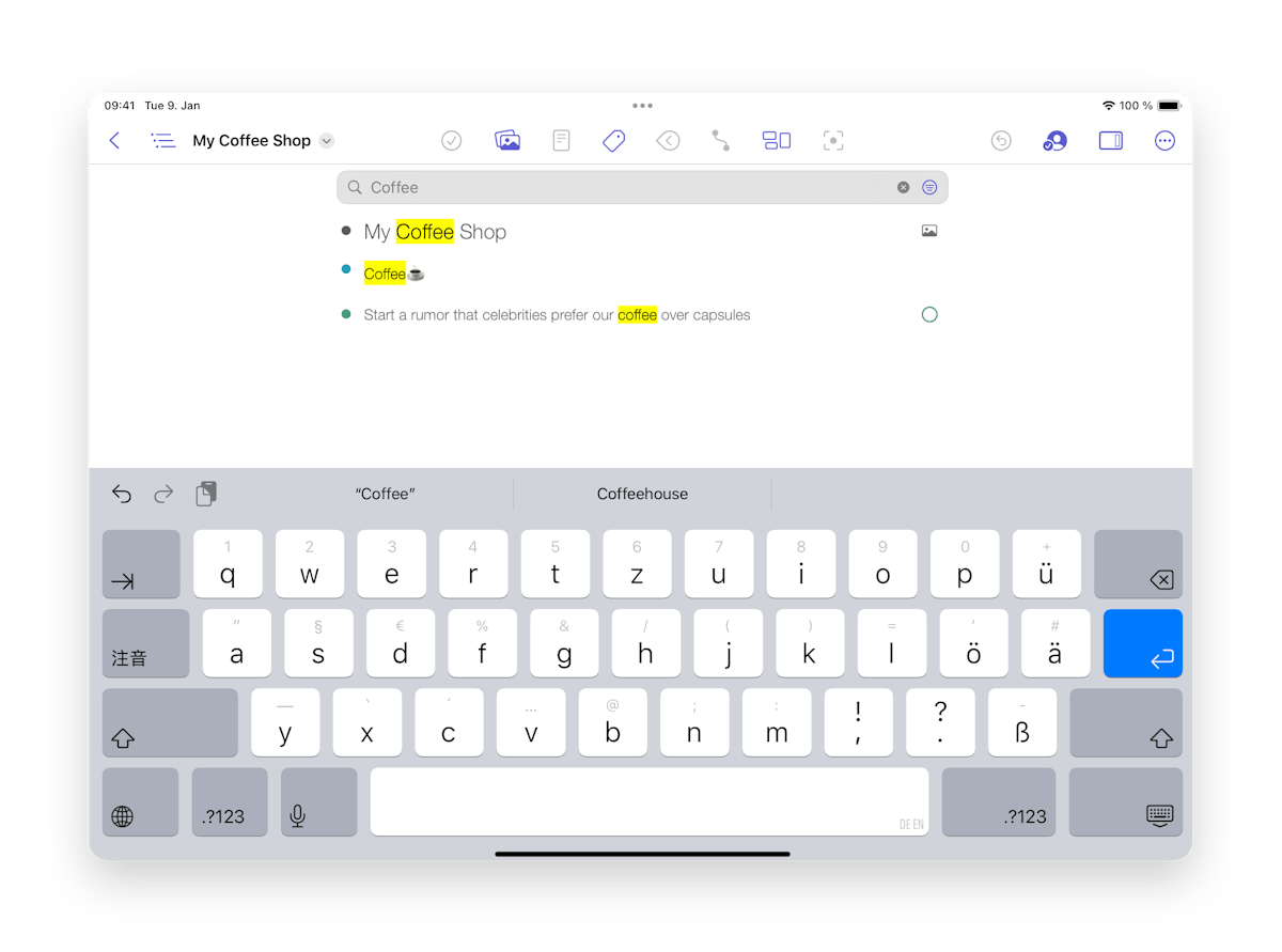 Searchbar in the Outline on iOS
