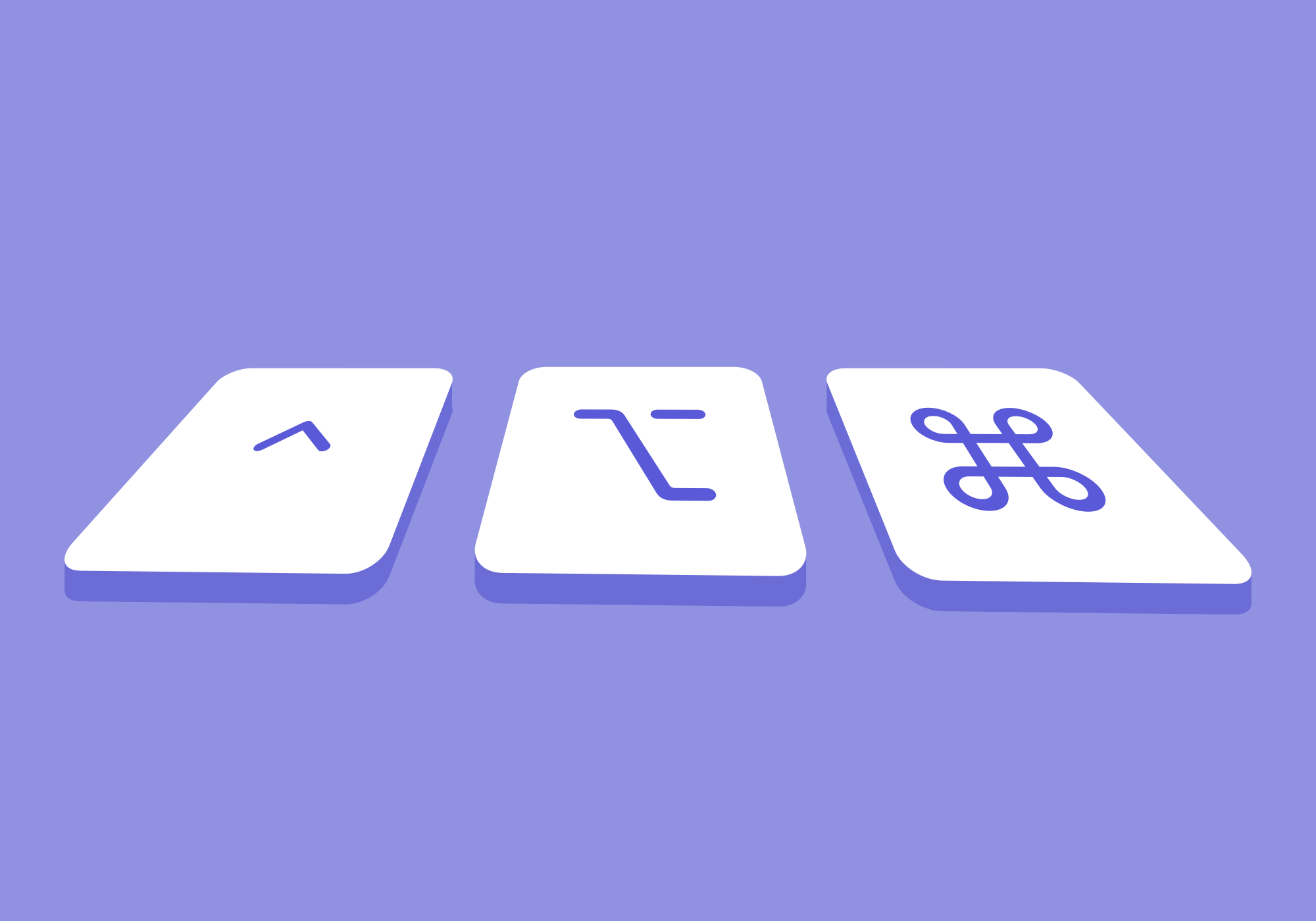 Graphic 3 keyboard keys in white and violet in front of a purple background, which symbolize shortcuts on MindNode.