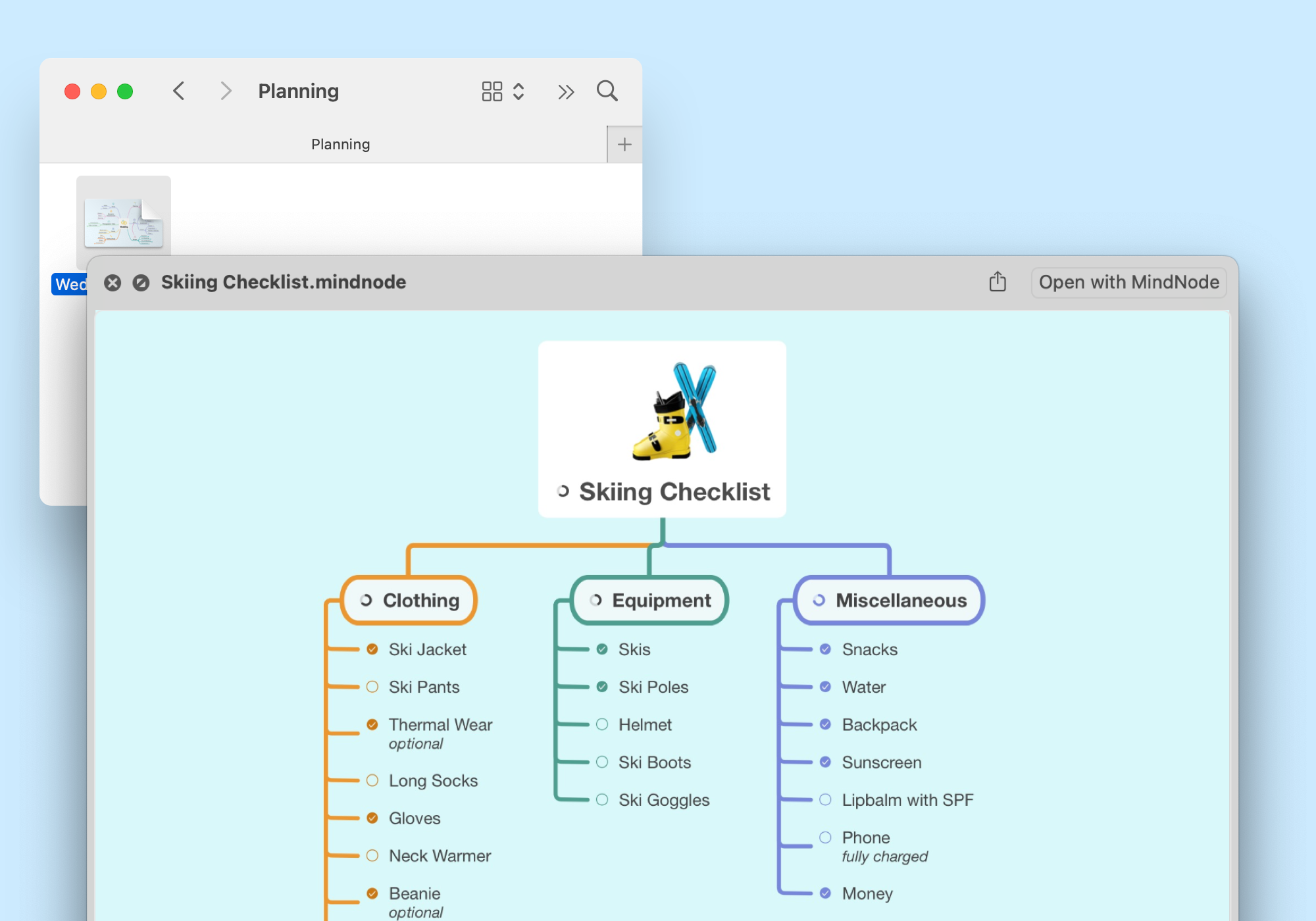 Quicklook in Finder shows the entire mind map.