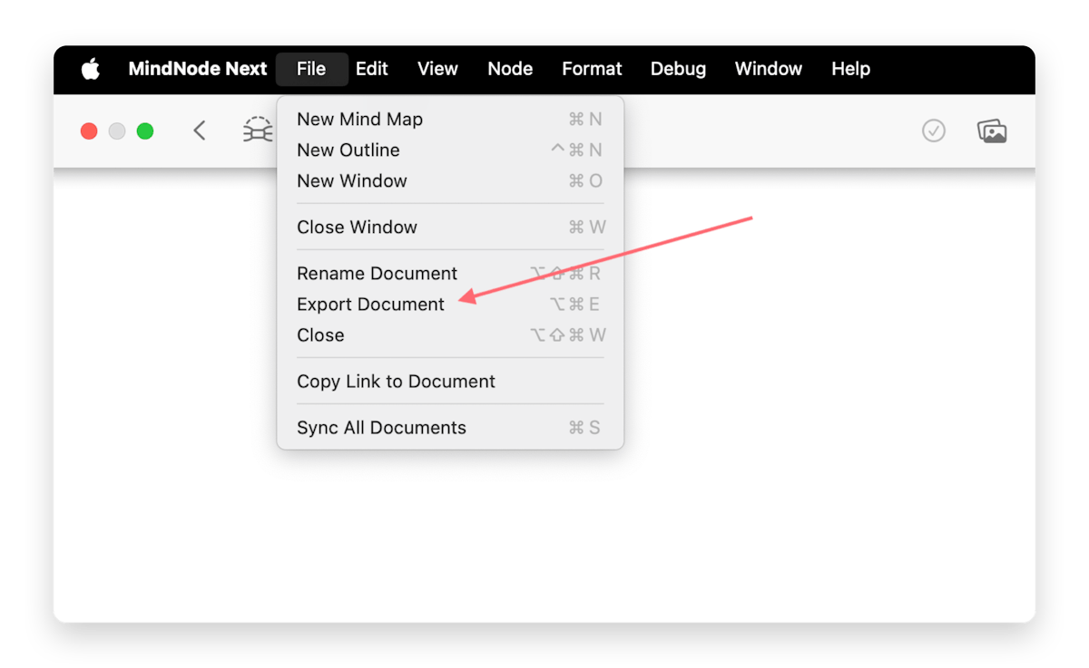 Export document in the menu bar