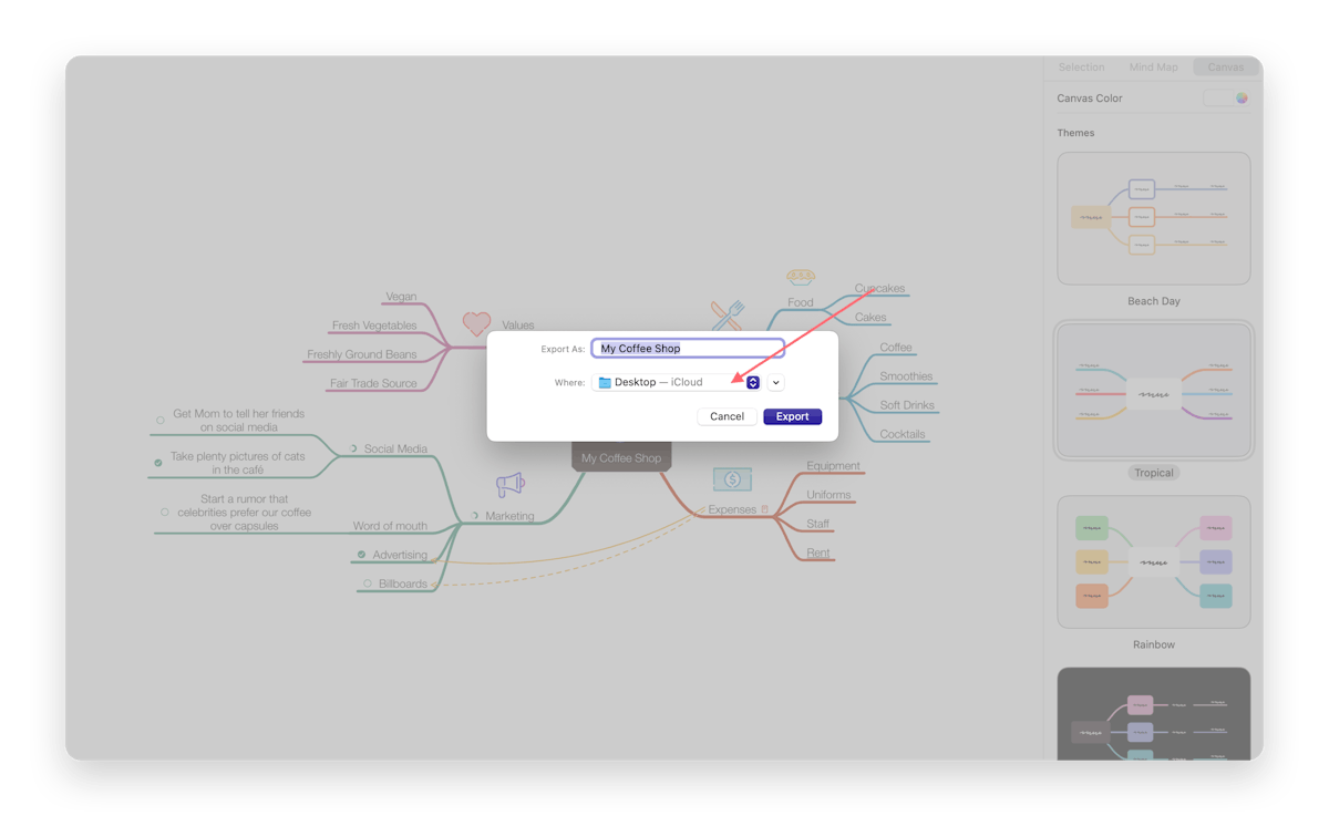 Storage location of the exported file