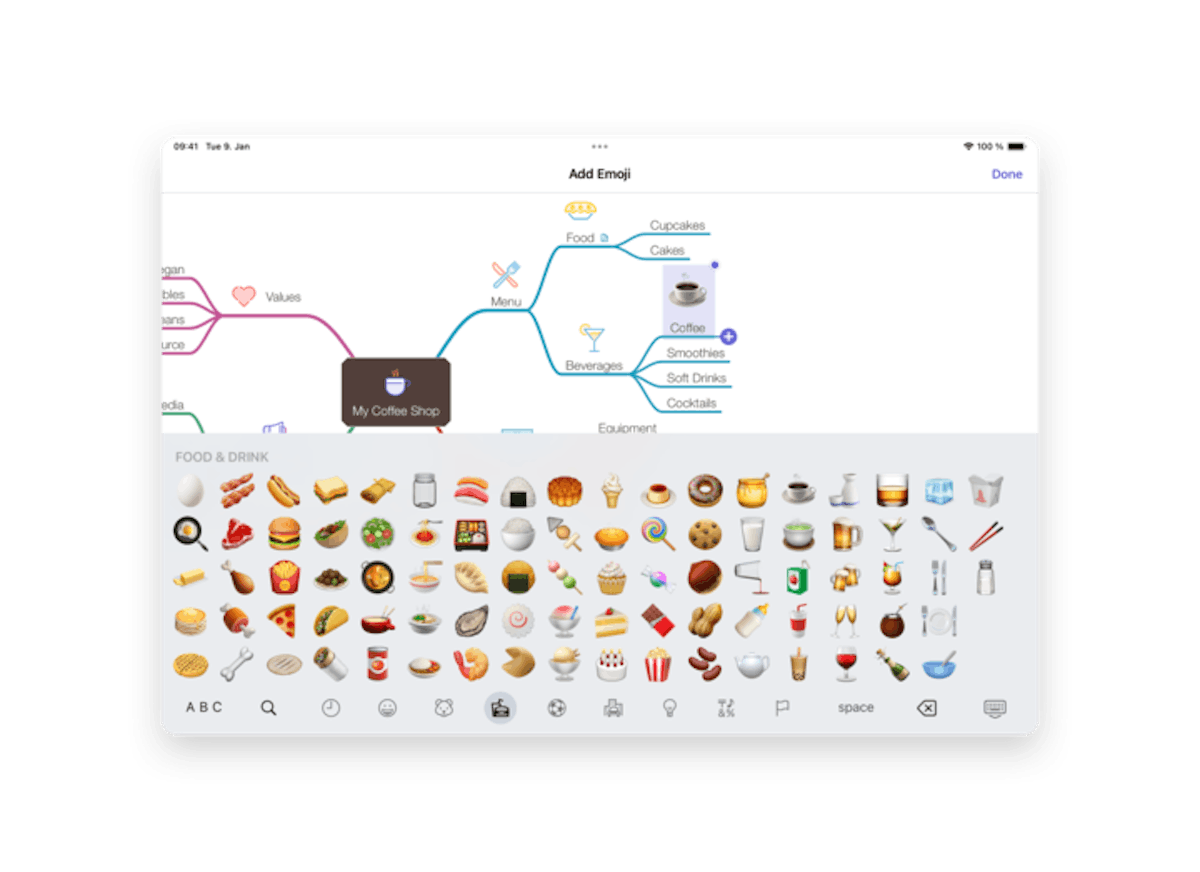 Opening the emoji selection in the toolbar