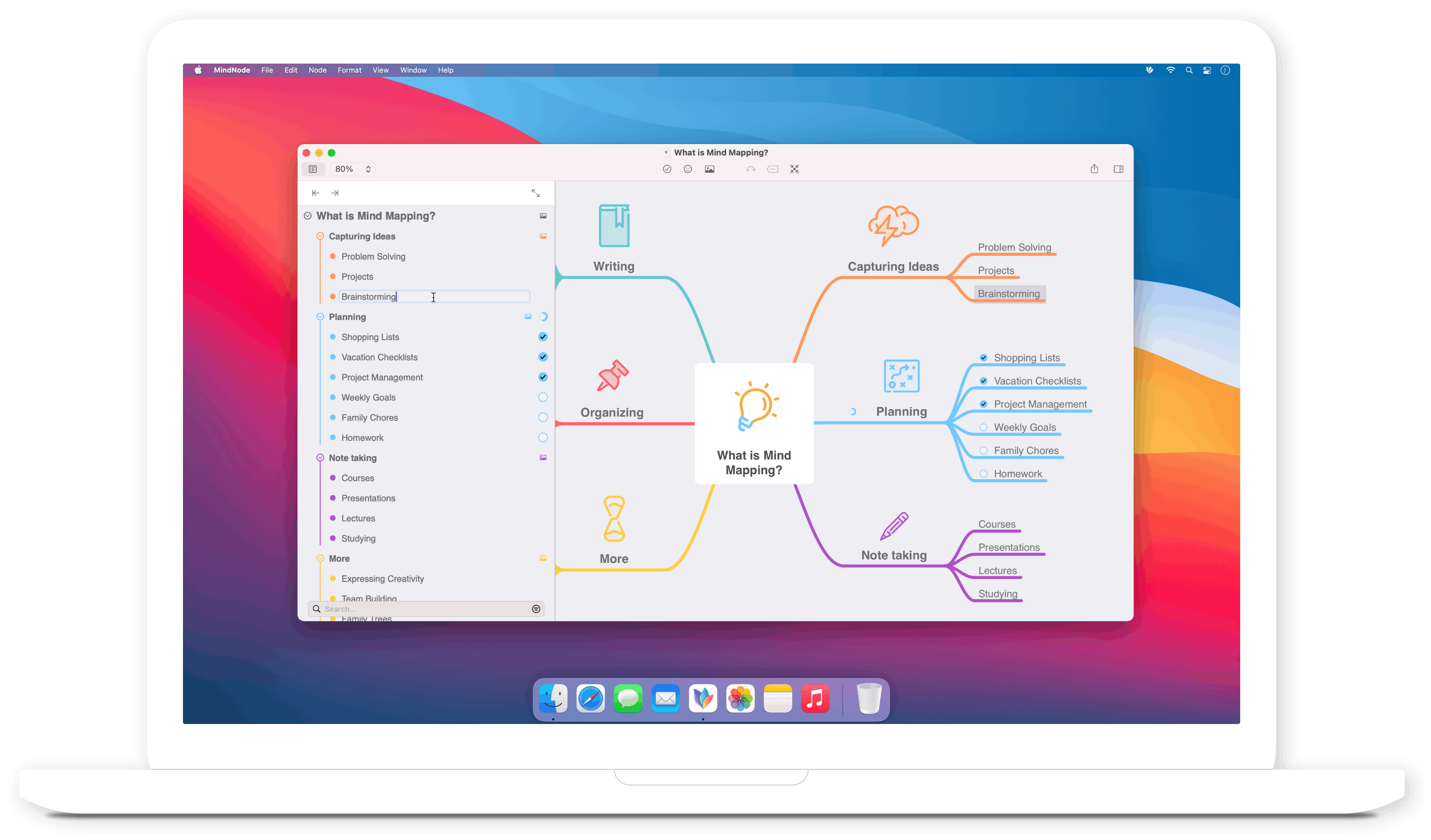Mind mapping and outlining side-by-side in MindNode 2021.1