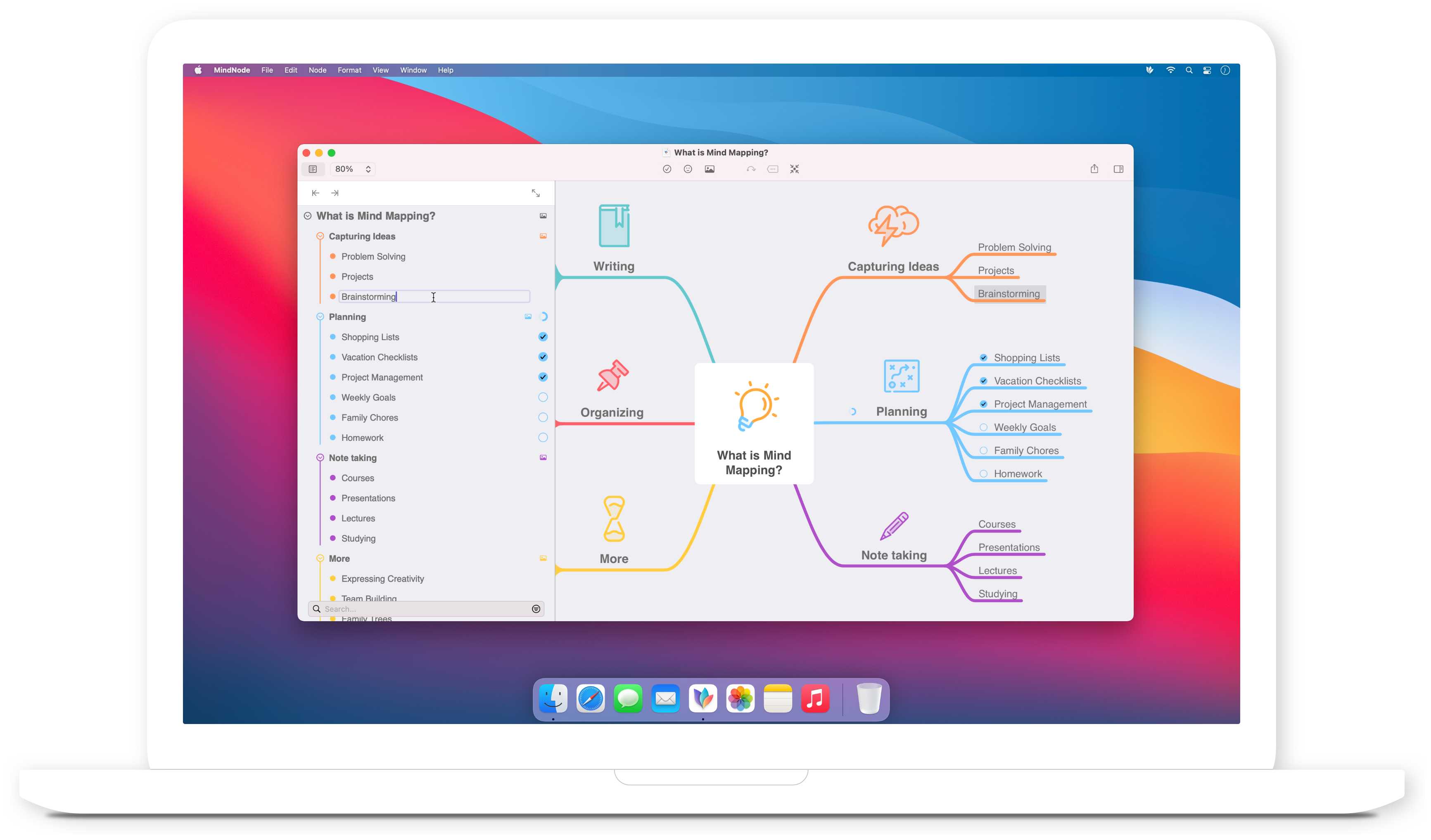 Mind mapping and outlining side-by-side in MindNode 2021.1