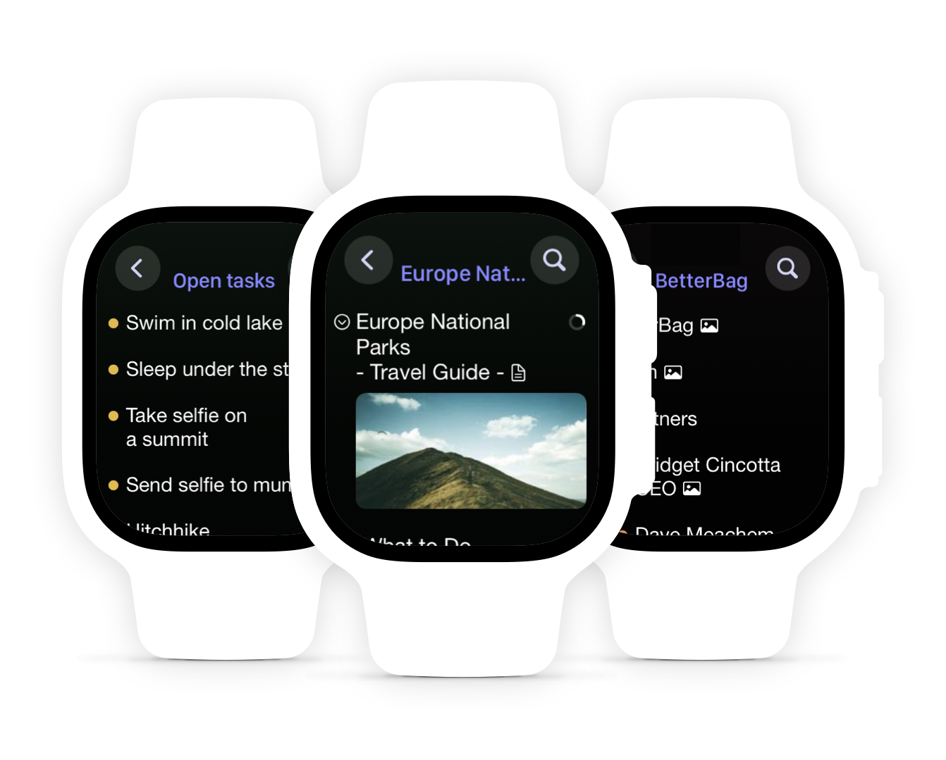 MindNode on Apple Watch showing different mind maps
