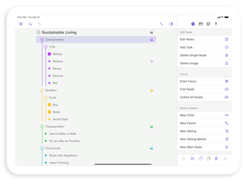 Full-screen Outline in MindNode on iPad