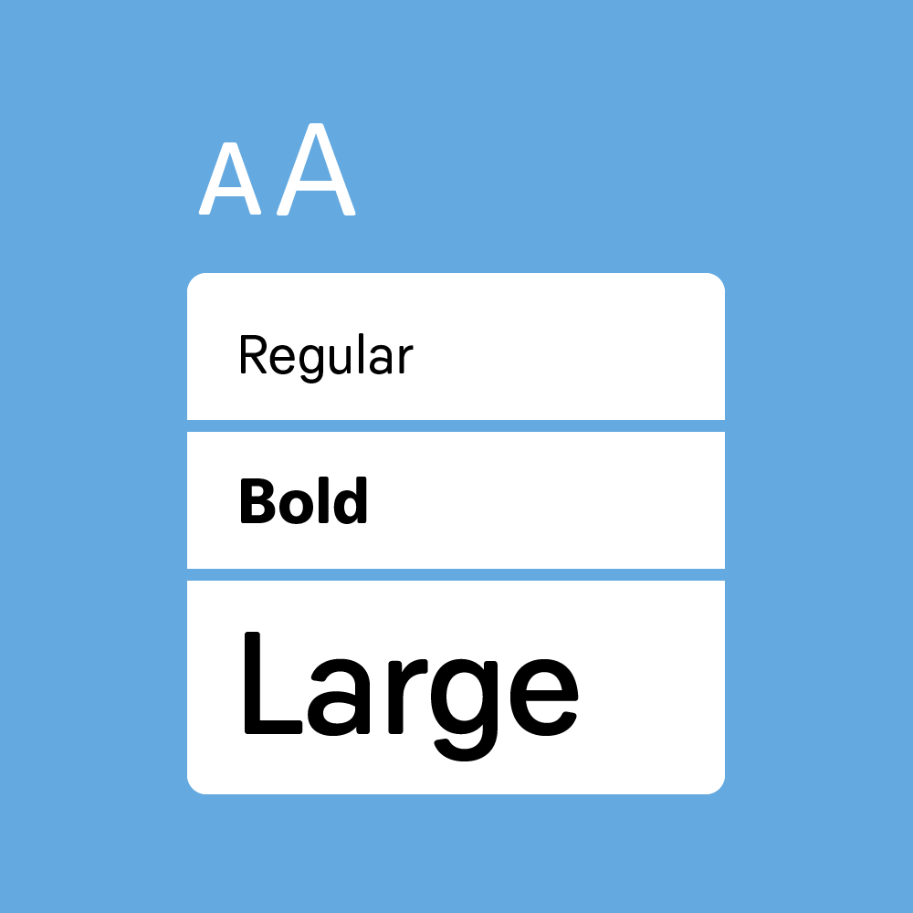 Black font in front of a white background shown in regular, bold and large font size. 
