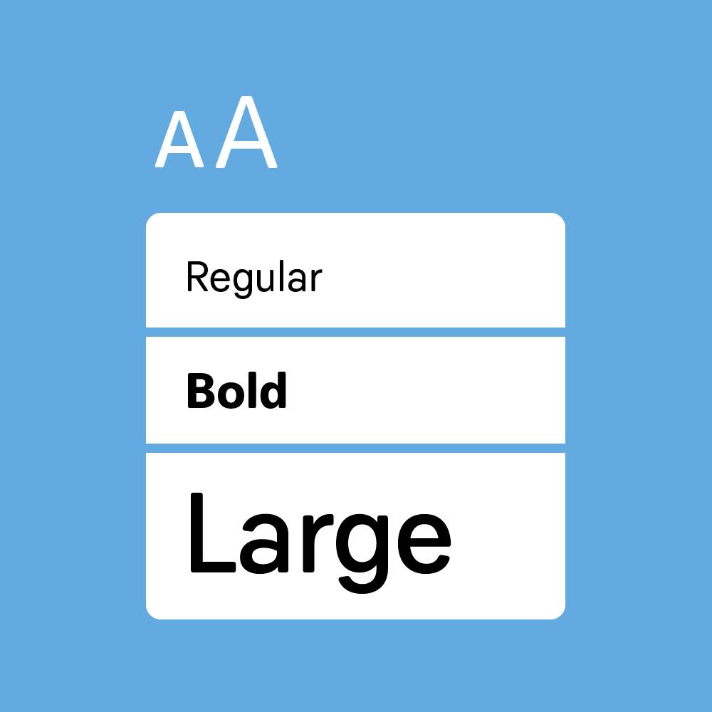 Black font in front of a white background shown in regular, bold and large font size.