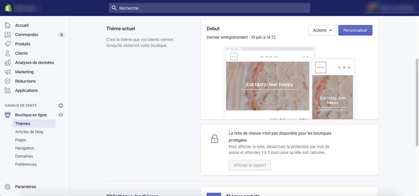 Personnalisation de la boutique shopify
