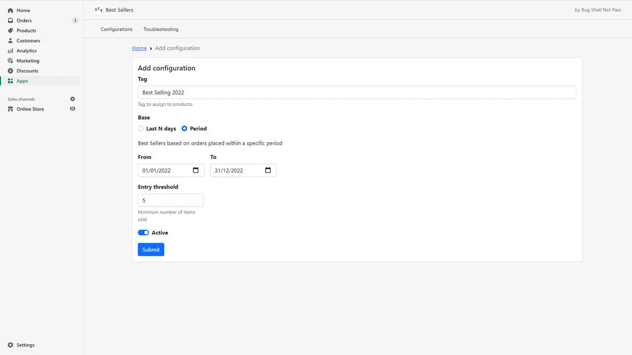 Configuration de base Shopify