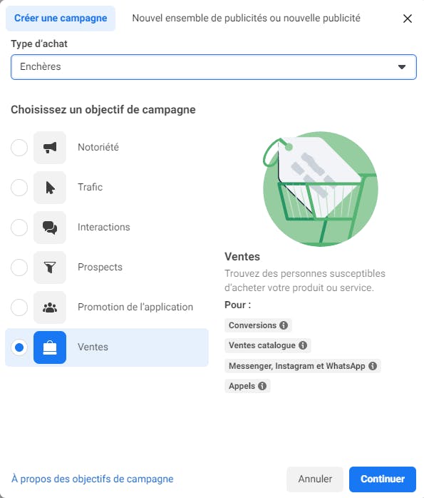 Création de la campagne Facebook ads