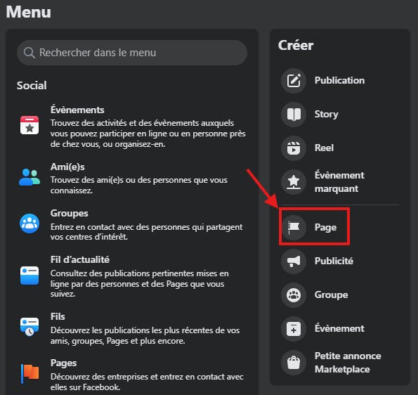 Création de page Facebook