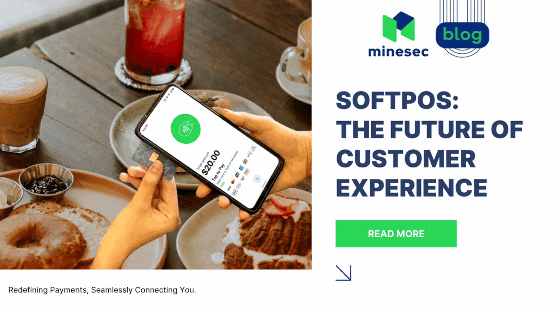 SoftPOS use scenario with the blog title "SoftPOS: THE FUTURE OF CUSTOMER EXPERIENCE"