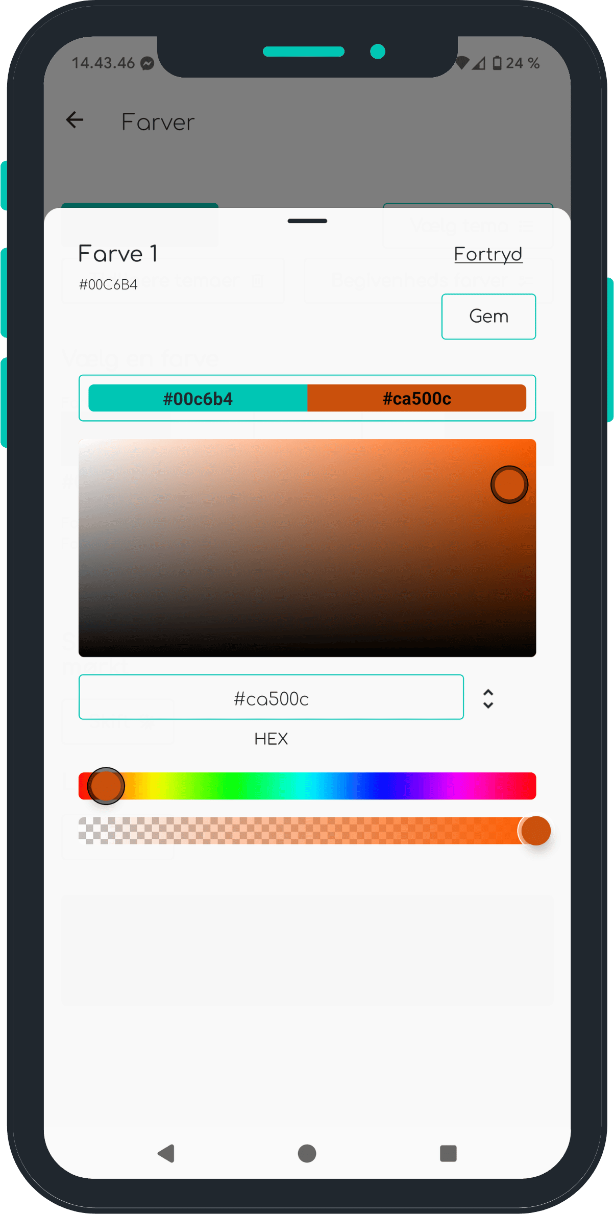 Screenshot af individuel farve