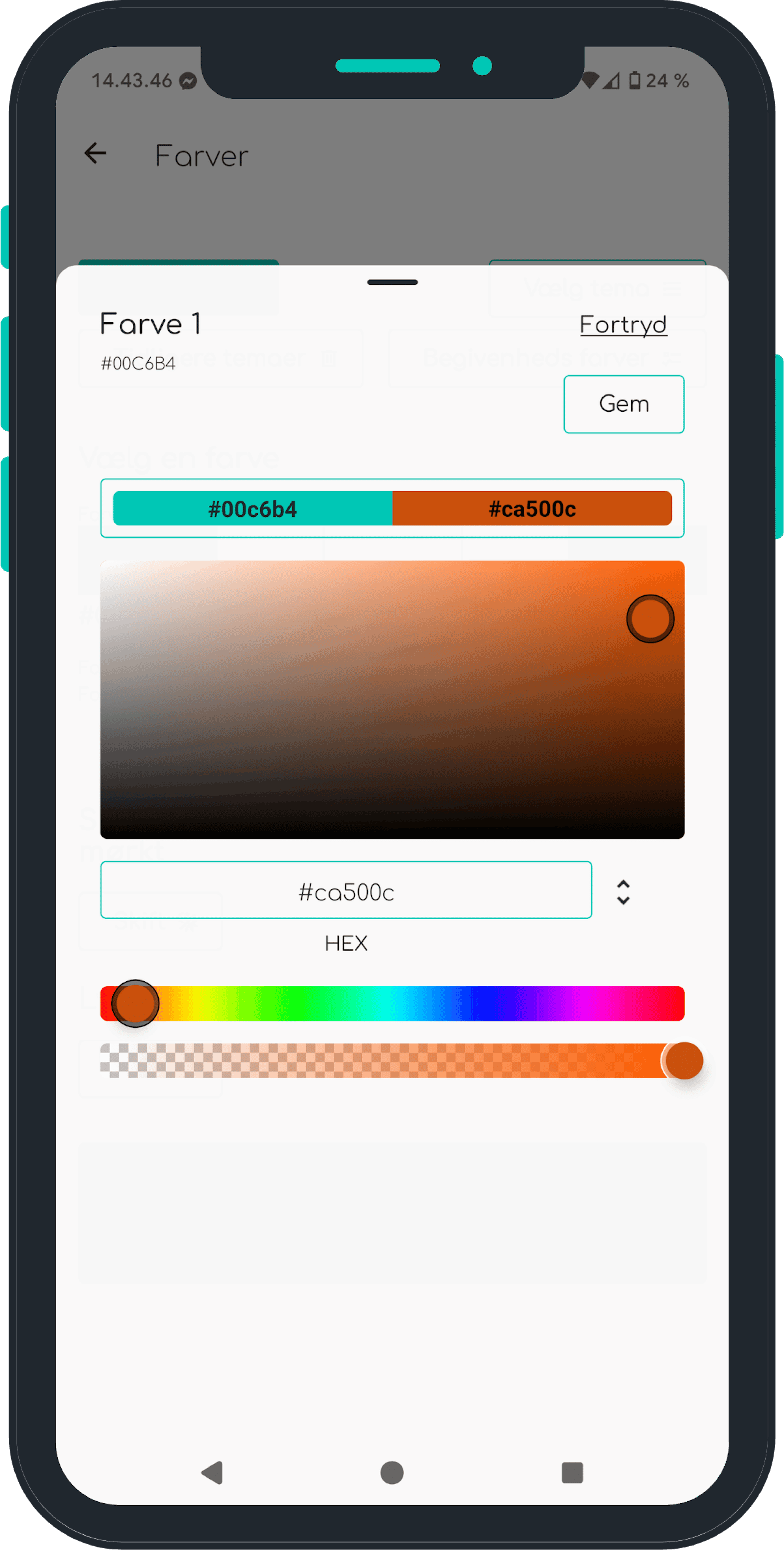 Screenshot af individuel farve