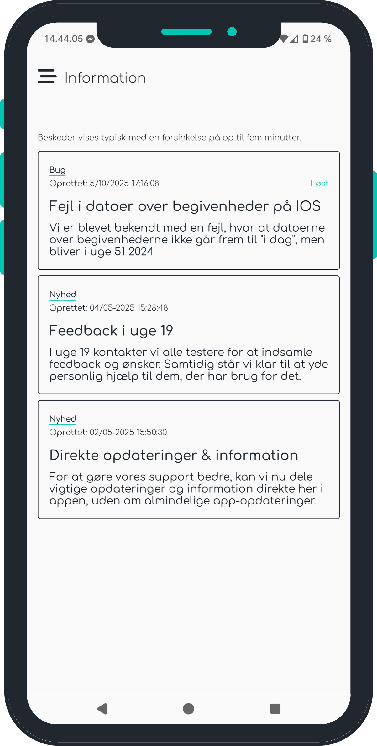 Screenshot af information