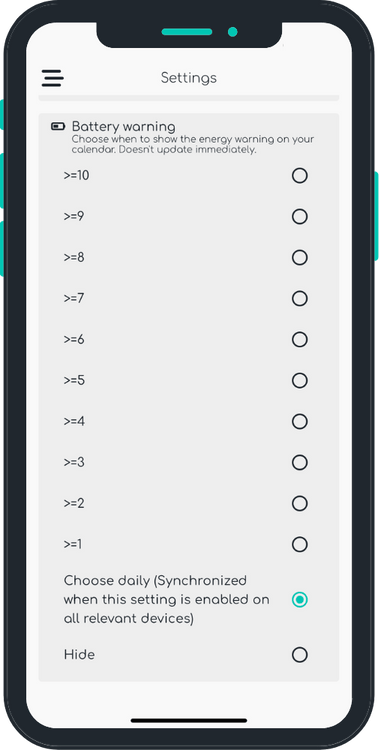 Energy warning settings
