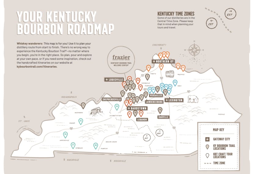 The Kentucky Bourbon Trail map.