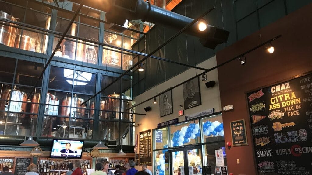 An interior view of Against the Grain Brewery & Public House.