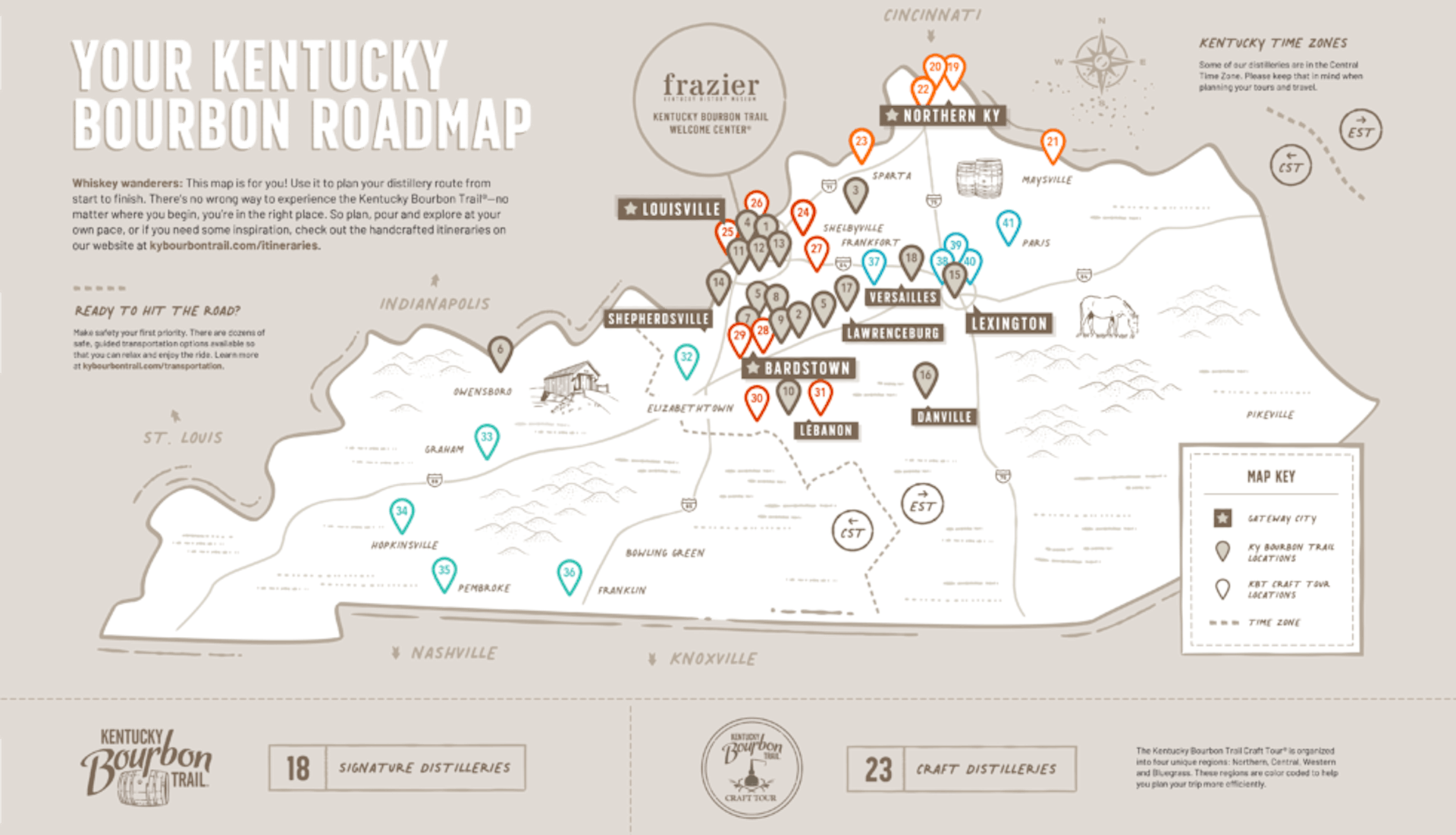 The Kentucky Bourbon Trail map.