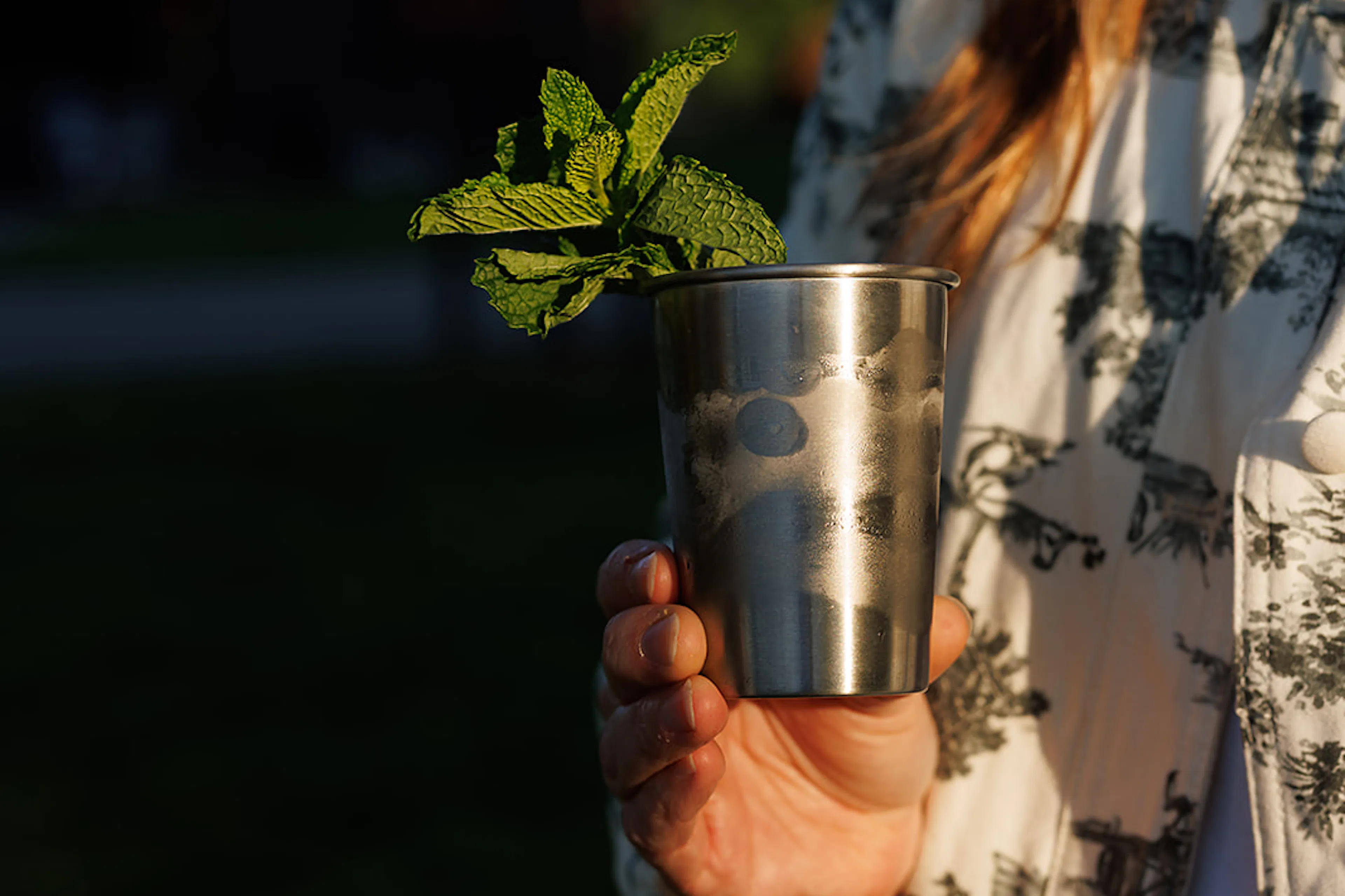 A mint julep cocktail being enjoyed on kentucky derby weekend
