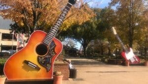A huge guitar sculpture on display in Nashville, Tennessee, symbolizing the city’s rich musical heritage.