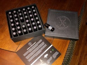 A Stave & Thief sensory kit featuring vials filled with various bourbon scent samples.