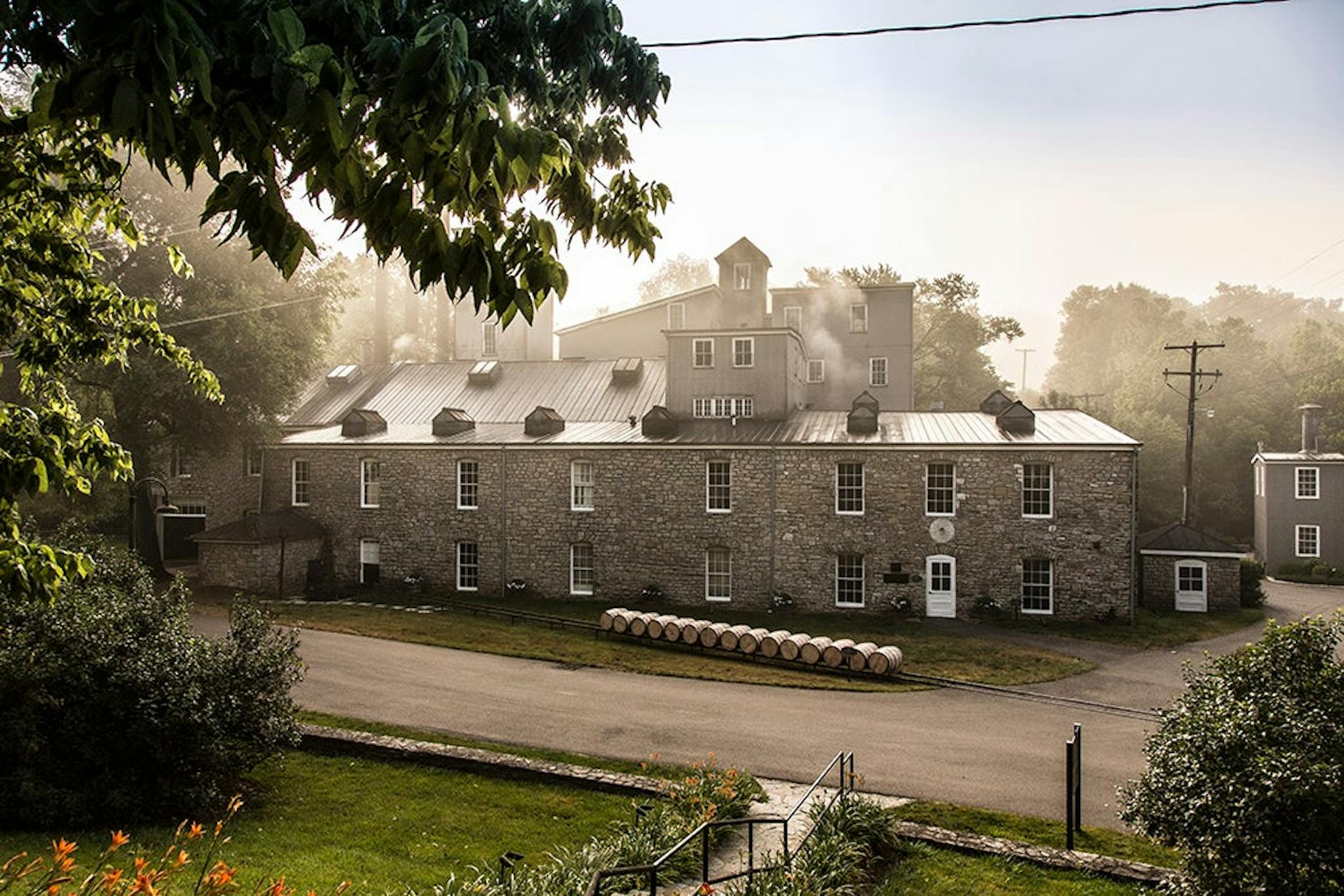 a scenic shot of the woodford reserve distillery grounds