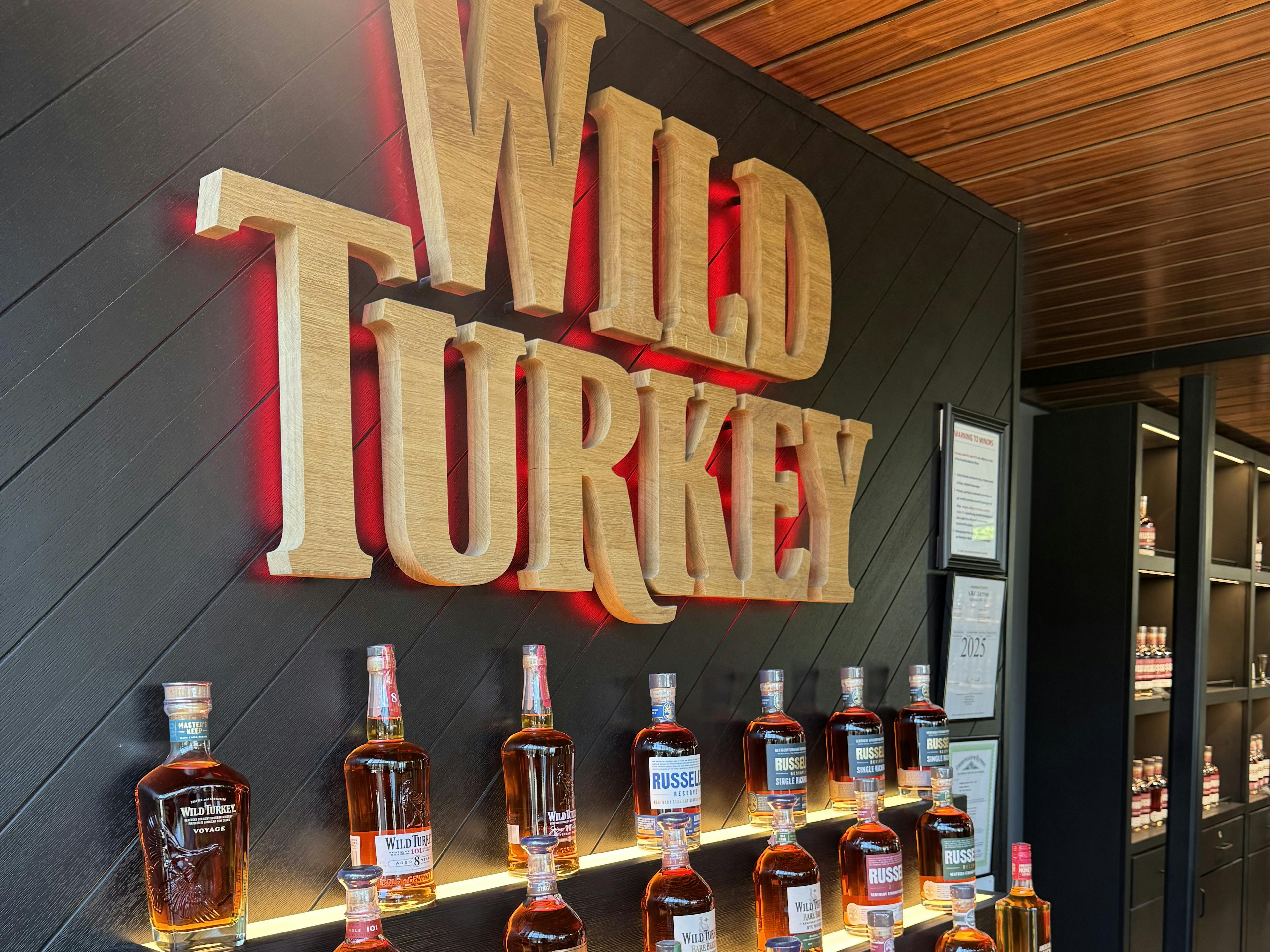 A look at one of the bar shelves at Wild Turkey's Distillery and gift shop
