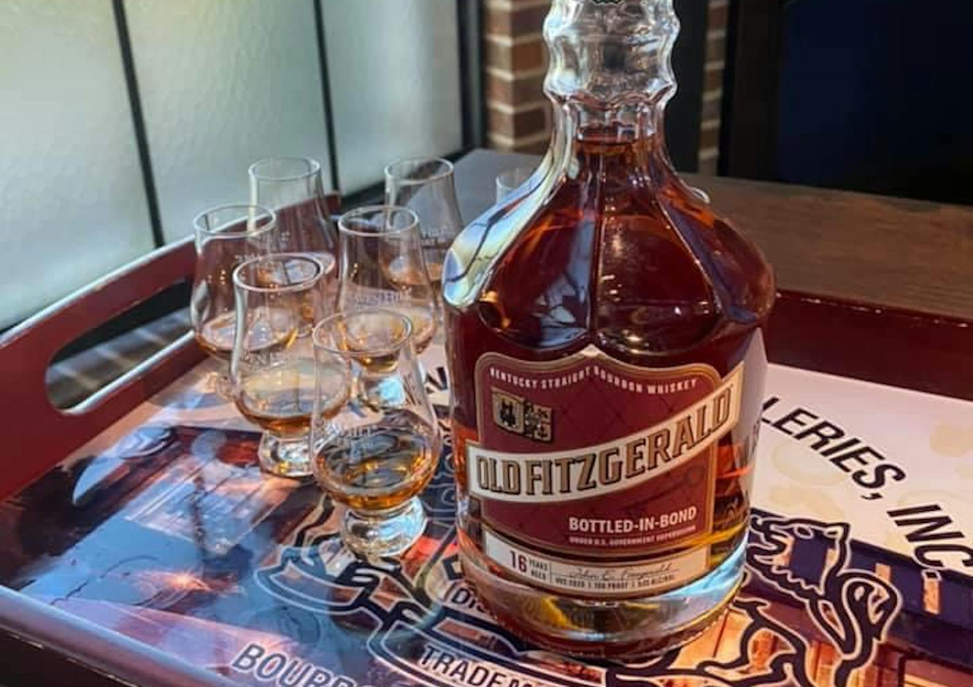 an old fitzgerald bottle featured during a heaven hill distillery tour and tasting