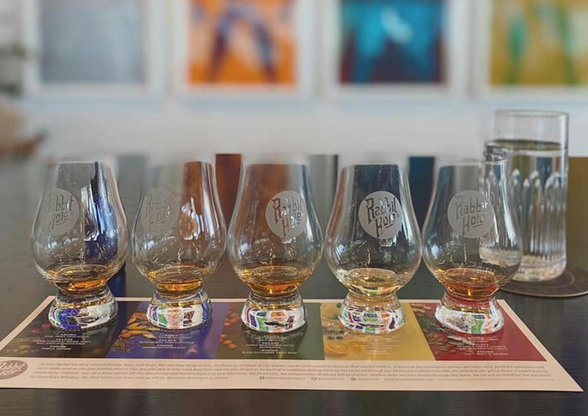 a tasting flight at rabbit hole distillery