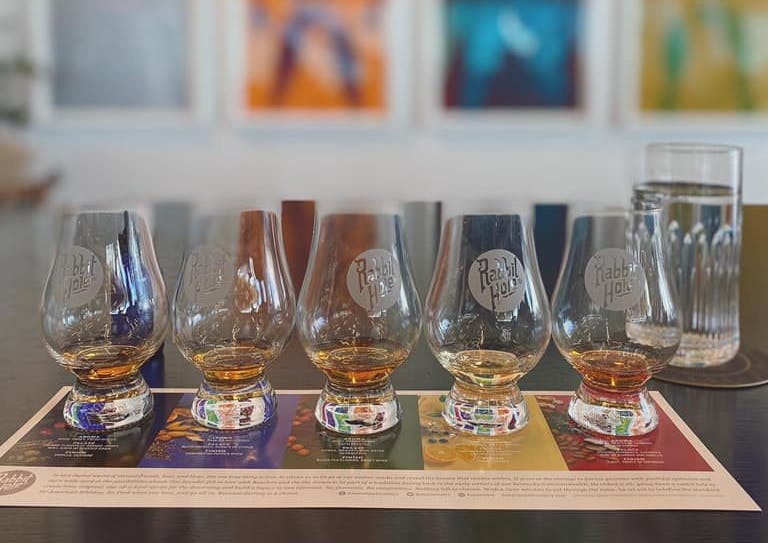 a tasting flight at rabbit hole distillery