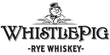Black and white logo Whistlepig logo depicting a pig in a top hat and bowtie.