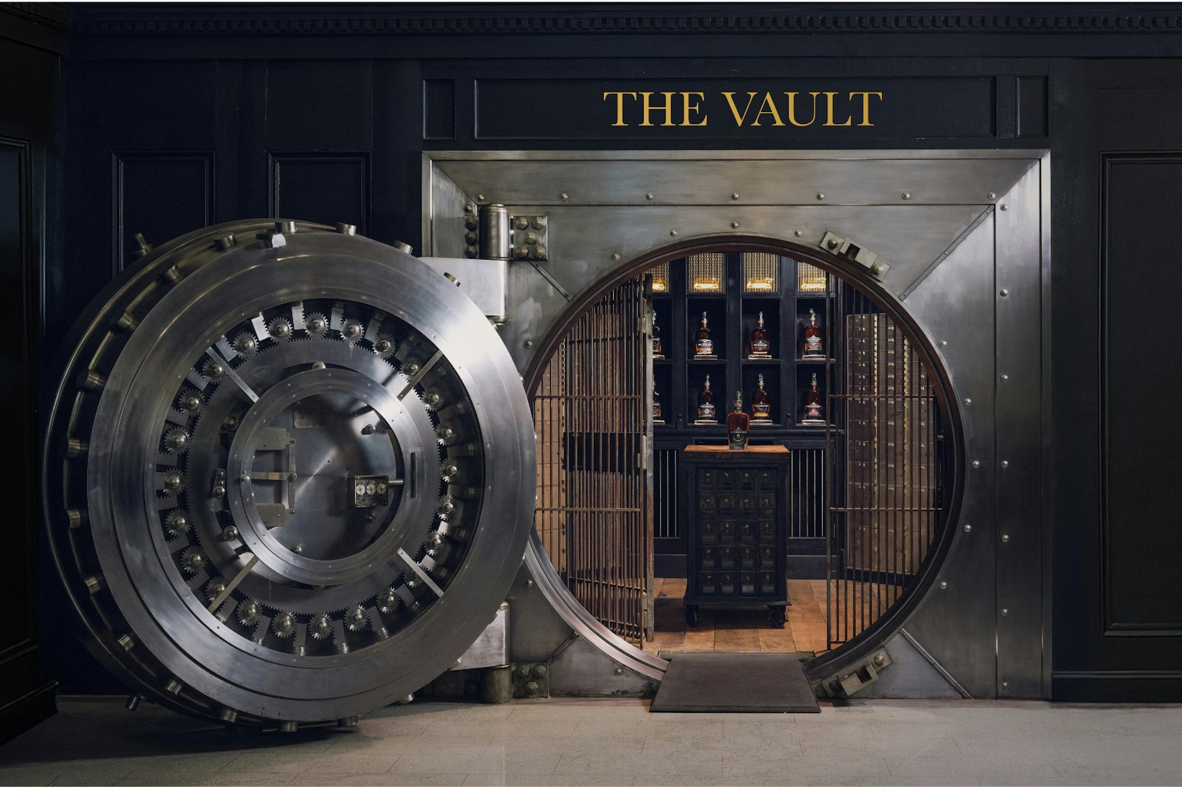 A closeup photo of the WhistlePig Vault opening to allocated bourbon inside