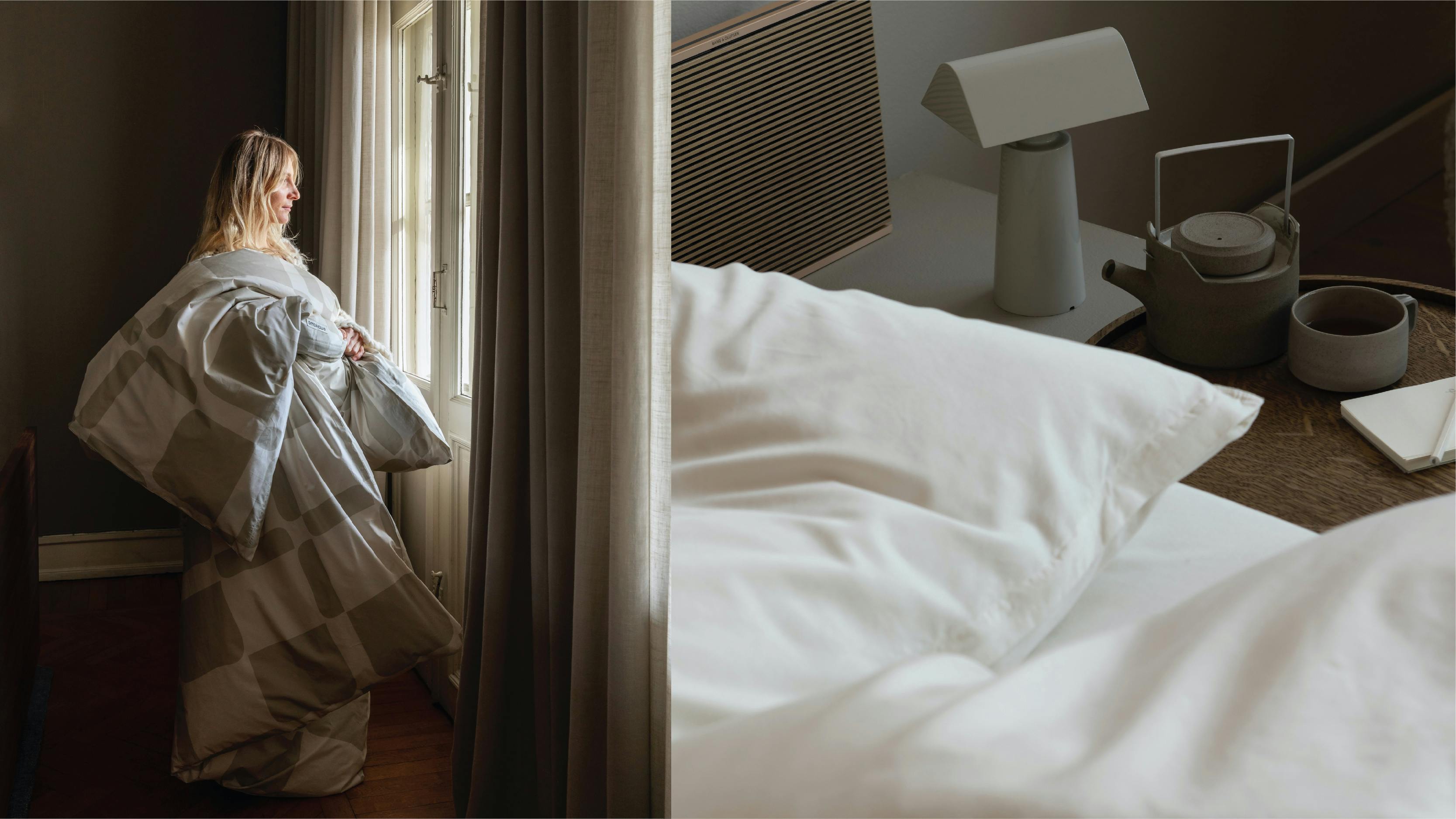 Sengetøy fra Amokamok i fargene Åkle Naive White og Naive White